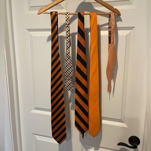 5 Ties:Orange & Orange & Black Striped Plaid Ties - 2 Bow Ties & 3 Neck Ties EUC